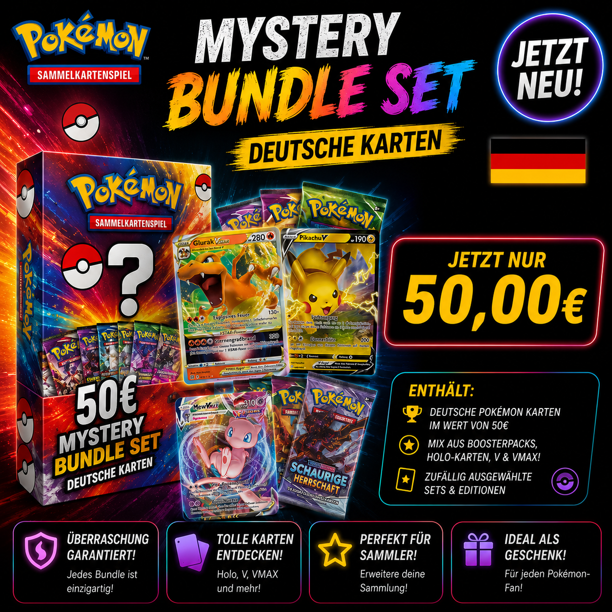 50€ Pokemon Mystery Bundle Set - Deutsche Karten