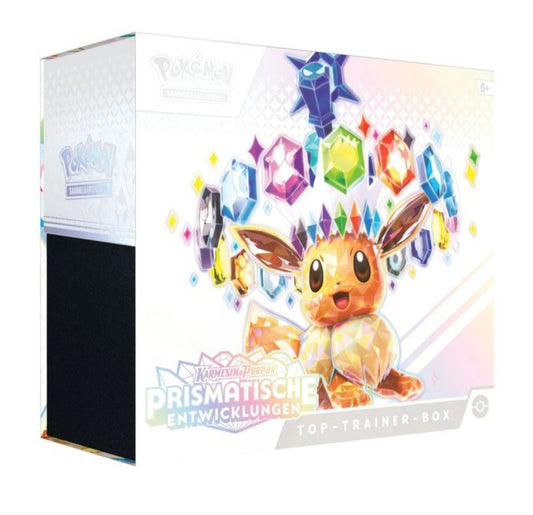 Pokemon Karten Prismatische Entwicklungen K&P 8.5 Top Trainer Box - Karmesin & Purpur - Deutsch - NEU & OVP